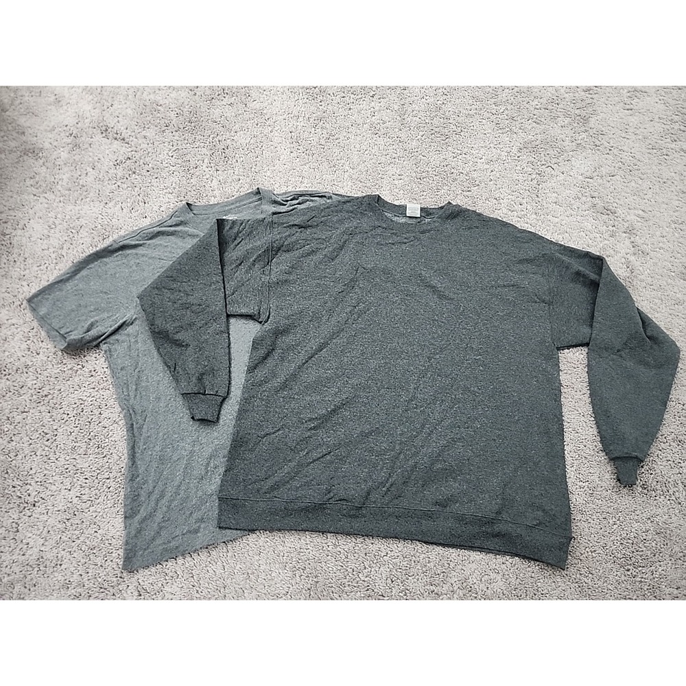 Hanes Member's Mark Sweatshirt Tee Lot Mens XL Gray Good Long Sleeve Crew Neck